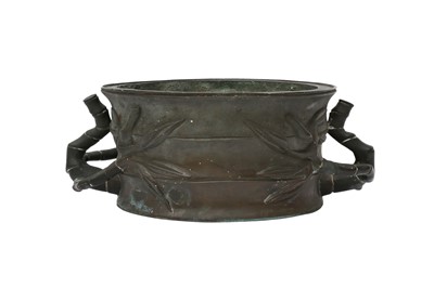 Lot 566 - A CHINESE BRONZE 'BAMBOO' INCENSE BURNER.