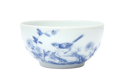 Lot 266 - A CHINESE BLUE-ENAMELLED 'BIRD' CUP