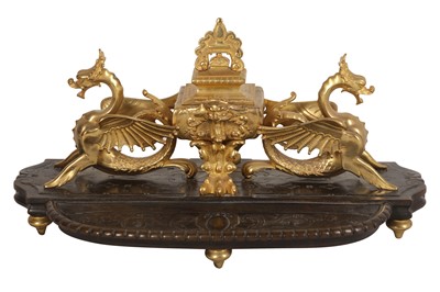 Lot 205 - A BRONZE AND ORMOLU INKSTAND, LATE 19TH CENTURY