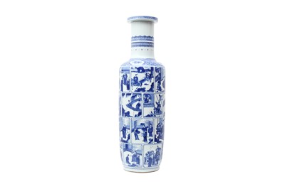 Lot 228 - A LARGE CHINESE BLUE AND WHITE 'FIGURAL' ROULEAU VASE