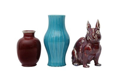 Lot 536 - TWO CHINESE VASES TOGETHER WITH A FIGURE OF A RABBIT