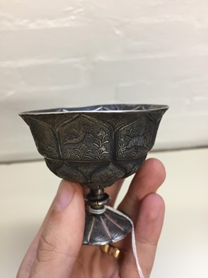 Lot 11 - A RARE CHINESE SILVER 'GAME' STEM CUP