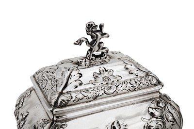 Lot 690 - A cased set of George II sterling silver tea caddies and sugar box, London 1755 by George Methuen (reg. 3rd Aug 1743)