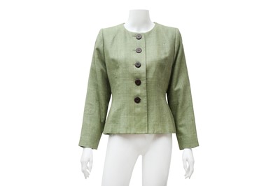 Lot 393 - Yves Saint Laurent Green Silk Collarless Jacket - Size 38
