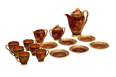 Lot 519 - A CARLTON WARE ROUGE ROYALE COFFEE SET, CIRCA 1940s