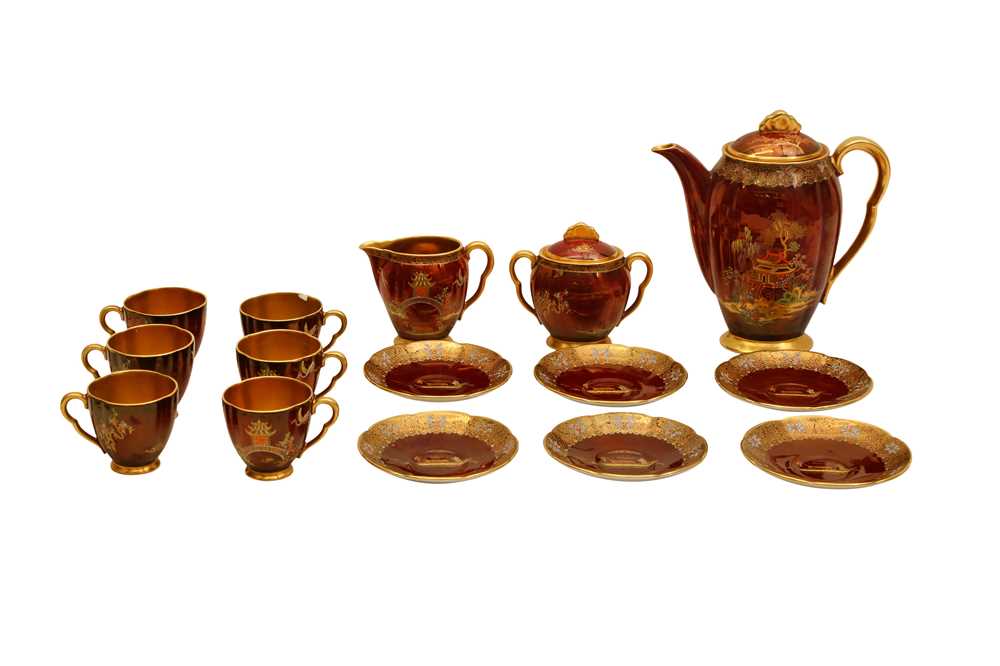 Lot 519 - A CARLTON WARE ROUGE ROYALE COFFEE SET, CIRCA 1940s