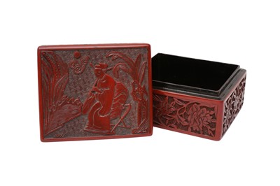 Lot 71 - A CHINESE CINNABAR LACQUER 'MUSICIAN' BOX AND COVER