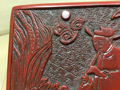 Lot 71 - A CHINESE CINNABAR LACQUER 'MUSICIAN' BOX AND COVER