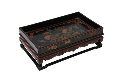 Lot 73 - A CHINESE BLACK LACQUER WOOD TRAY