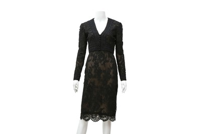 Lot 752 - Oscar de la Renta Black Guipure Lace Long Sleeve Dress