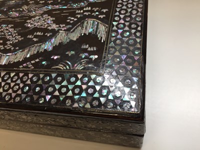Lot 65 - A CHINESE MOTHER-OF-PEARL-INLAID LACQUER BOX AND COVER