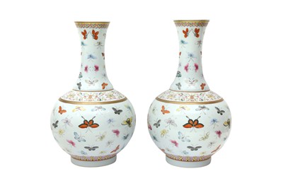 Lot 142 - A PAIR OF CHINESE FAMILLE-ROSE 'BUTTERFLY' VASES