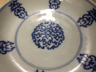 Lot 96 - A CHINESE BLUE AND WHITE 'SHOU' DISH