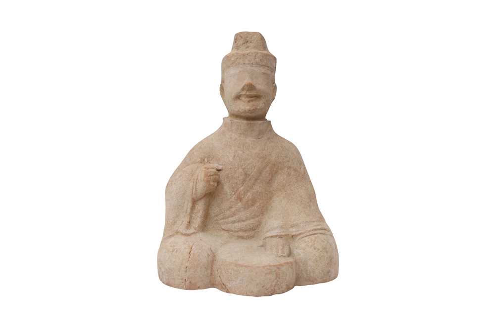 Lot 3 - A CHINESE POTTERY FIGURE OF A MUSICIAN