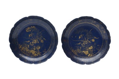 Lot 180 - A PAIR OF CHINESE POWDER BLUE GILT-DECORATED DISHES