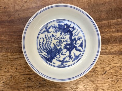 Lot 103 - A PAIR OF CHINESE BLUE AND WHITE 'DRAGON AND PHOENIX' DISHES