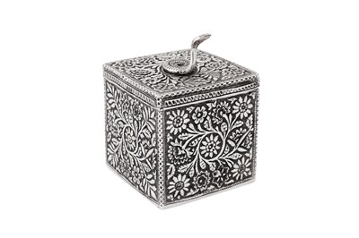 Lot 367 - A late 19th century Anglo – Indian silver tea caddy, Kashmir with import marks for London 1898 by Lizzie Chapple