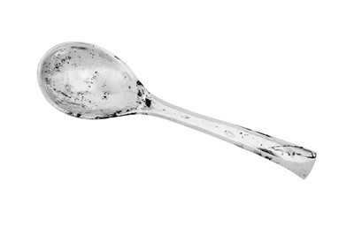 Lot 539 - A George VI ‘Arts and Crafts’ sterling silver mustard or condiment spoon, London 1938 by Omar Ramsden (1873-1939)