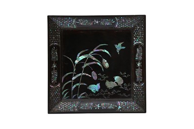 Lot 617 - A JAPANESE RECTANGULAR MOTHER OF PEARL-INLAID BLACK LACQUER 'QUAILS' TRAY