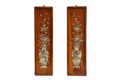 Lot 883 - A PAIR OF CHINESE ROSEWOOD PANELS