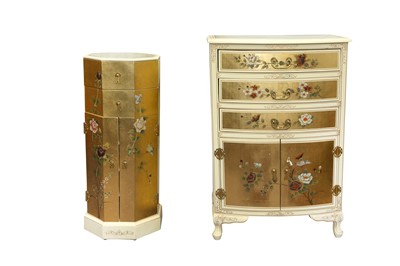 Lot 487 - TWO CONTEMPORARY SMALL CHINESE PAINTED AND GILT CABINETS