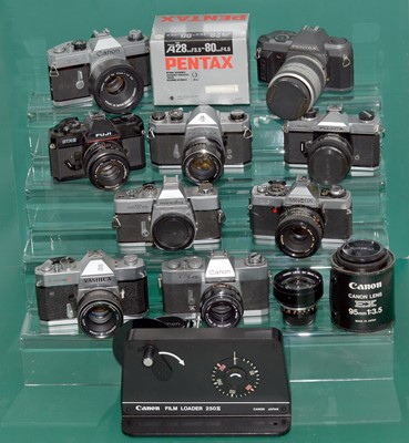 Lot 459 - Group of Various SLR Film Cameras & a Canon Film Loader 250 MkII.