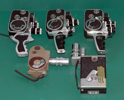 Lot 349 - 3 Bolex 8mm Cine Cameras, plus two others