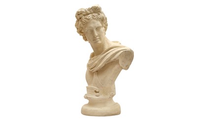 Lot 856 - A PAINTED PLASTER BUST OF APOLLO