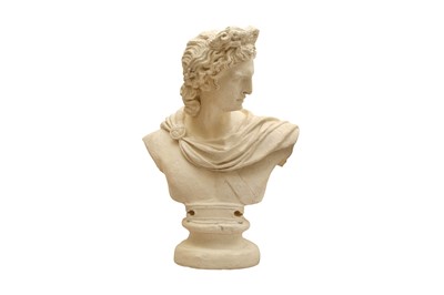 Lot 856 - A PAINTED PLASTER BUST OF APOLLO