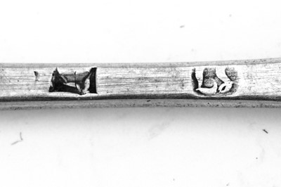 Lot 618 - A pair of George II/III provincial silver teaspoons, Durham circa 1760 by Samuel Thompson II (active c. 1751-84)