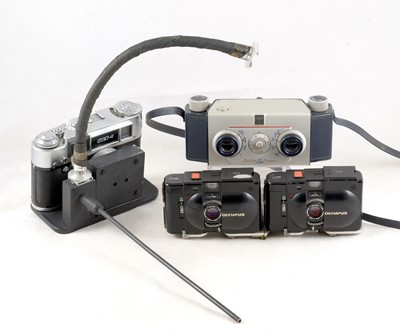 Lot 374 - 3 Stereo Film Cameras, inc FED 3 Converted to Macro 3D