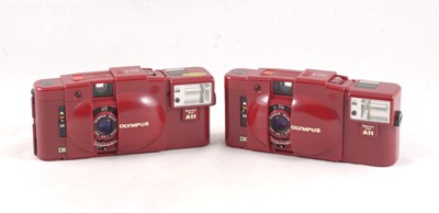 Lot 60 - A Pair of "Heart Red" Olympus XA3 Compact Cameras.