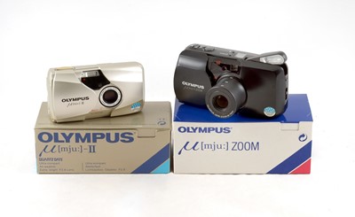 Lot 158 - Boxed Olympus MJU II & MJU Zoom Compact Cameras.
