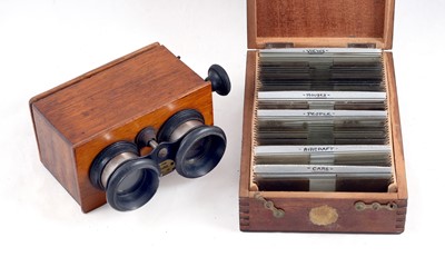 Lot 396 - A Focusing Richard Stereoscope & 40+ Stereo Glass Slides, inc Early Biplane at Brooklands