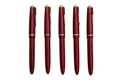 Lot 769 - A GROUP OF FIVE PARKER SLIMFOLD RED FOUNTAIN PENS