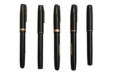 Lot 765 - A GROUP OF FIVE BLACK WATERMAN FOUNTAIN PENS