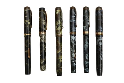 Lot 757 - A GROUP OF SIX CONWAY STEWART MARBLED FOUNTAIN PENS