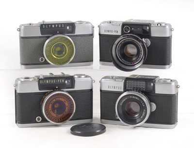 Lot 96 - Four Olympus Pen D, EE & EE2 Half Frame Cameras.