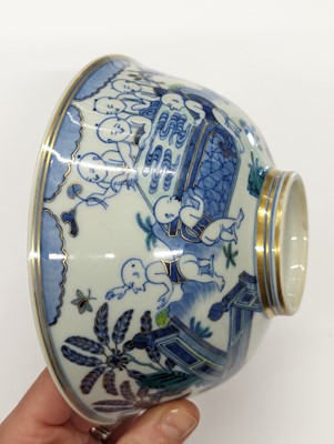 Lot 550 - A CHINESE BLUE AND WHITE 'BOYS' BOWL