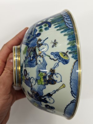 Lot 550 - A CHINESE BLUE AND WHITE 'BOYS' BOWL