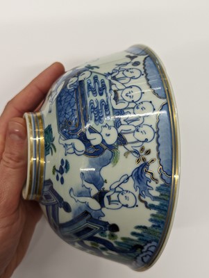 Lot 550 - A CHINESE BLUE AND WHITE 'BOYS' BOWL