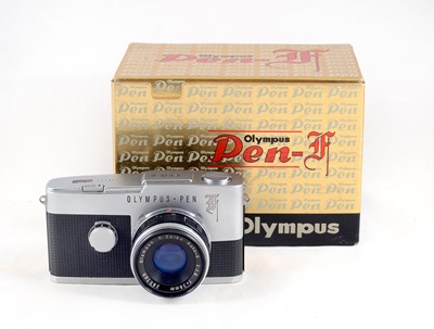 Lot 119 - Early Olympus "Red Gothic" Pen F Half Frame Camera, Double Stroke