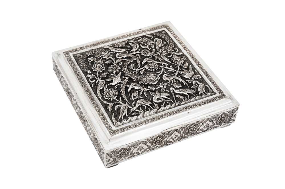 Lot 458 - A late 20th century Persian (Iranian) silver cigarette box, Isfahan circa 1970