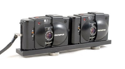 Lot 376 - A Pair of Olympus XA2 Cameras, Twinned for Full Frame Stereo.