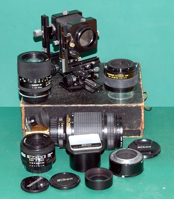 Lot 441 - Rare Kenlock Tilt & Shift Bellows with Nikon Fit Macro & Other Lenses.