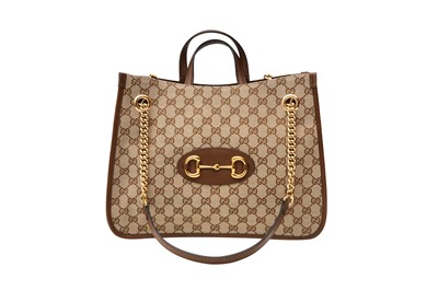 Lot 418 - Gucci Beige Monogram Horsebit 1955 Medium Tote