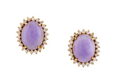 Lot 69 - From the Private Collection of the late Jackie Collins | A pair of lavender jade and diamond earstuds