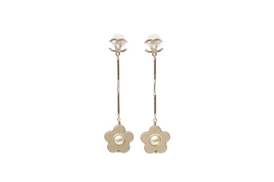 Lot 711 - Chanel Camellia Pearl Drop Pierced Earrings