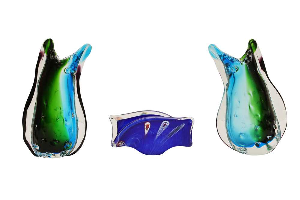 Lot 639 PAIR OF MURANO GLASS FISH VASES