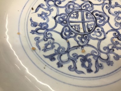 Lot 38 - THREE CHINESE BLUE AND WHITE DISHES